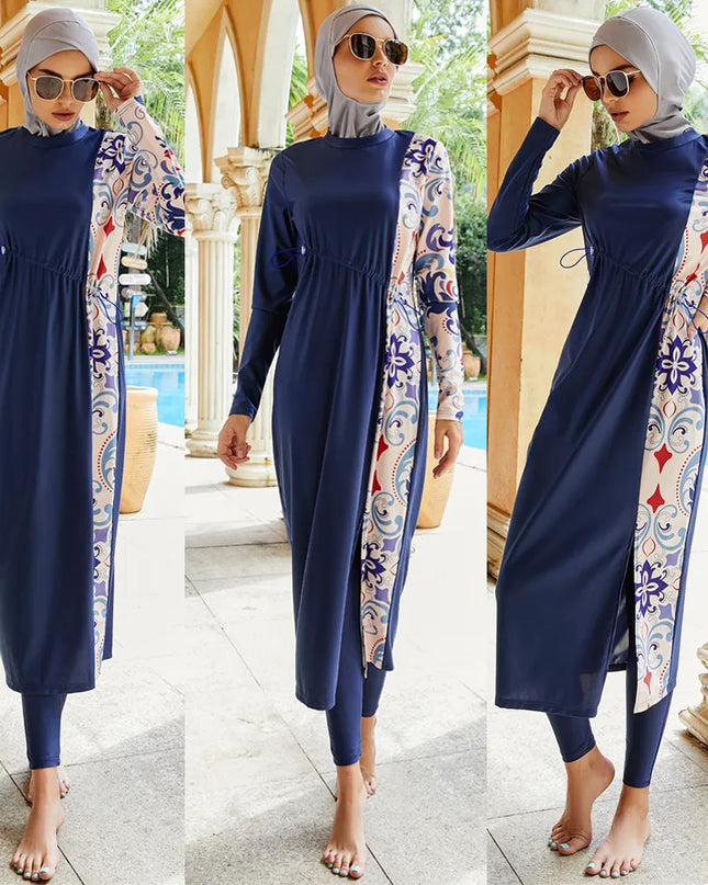 Swimwear Islamic Tunic Robe Print 3pcs Long Burkini Muslim Women Swimsuits For Women Swimming Bathing Surfing Wear Full Cover