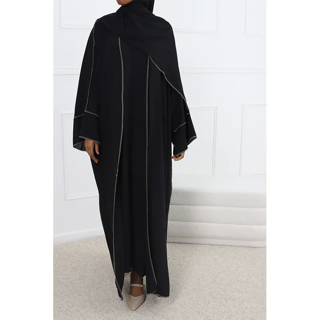 Dress Ramadan Muslim Open Abaya for Women Dubai Long Dress Four Pieces Muslim Sets Turkey Islamic Stitching Abayas with Belt Hijab