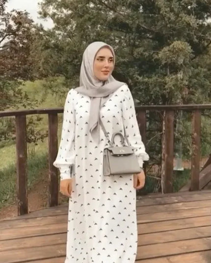 Dress Arabic Hijab Muslim Women Nida Abaya Dubai Bird Print White Summer Maxi Dresses Islamic Clothing Eid Kaftan Robe Musulmans