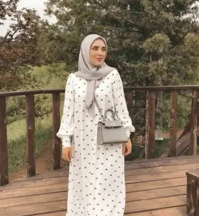 Dress Arabic Hijab Muslim Women Nida Abaya Dubai Bird Print White Summer Maxi Dresses Islamic Clothing Eid Kaftan Robe Musulmans