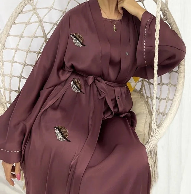 Abayas Eid Muslim Kimono Abaya Embroidery Handsewn Beads Open Abayas for Women Dubai Luxury Islamic Clothing Party Dress Kaftan Robe