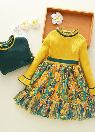 Babies outfits  Girls Cute Sweater Dress  Spring Autumn Girl Party Princess For Kids Sweet Flowers Long Sleeve Dress For 2-10Year