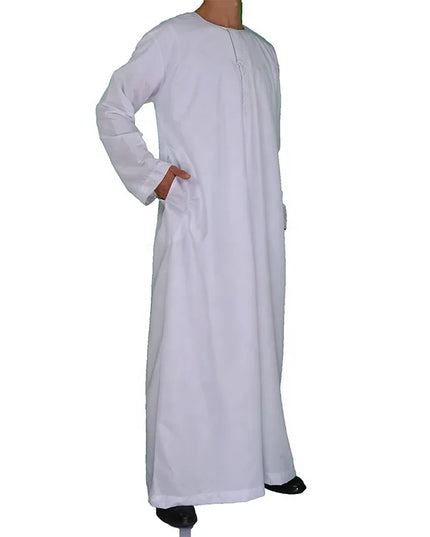 Jubba Muslim Fashion Men Jubba Thobe Long Sleeve White Color Round Neck Islamic Arabic Kaftan Men Abaya  Islamic Clothing