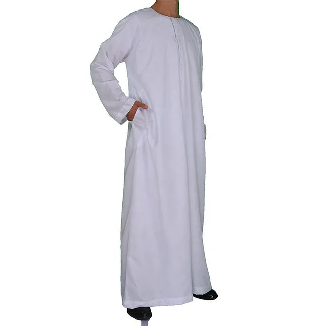 Jubba Muslim Fashion Men Jubba Thobe Long Sleeve White Color Round Neck Islamic Arabic Kaftan Men Abaya  Islamic Clothing