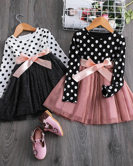 Babies outfit Long Sleeve Dress For Girl Polka Dot Bow Kid Clothes 2 3 4 5 6 Year Baby Tutu Birthday Outfit Party Wear Summer Dress Cloth