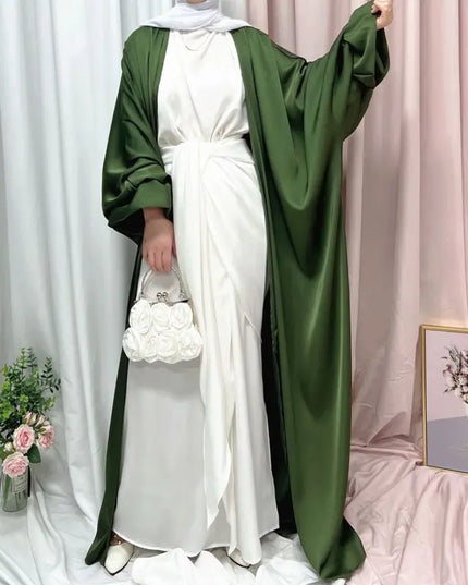 Abaya Ramadan Open Abaya Kimono Femme Muslim Satin Hijab Dress Abayas for Women Dubai Kaftan Robe Islam Elegant Modest Clothes