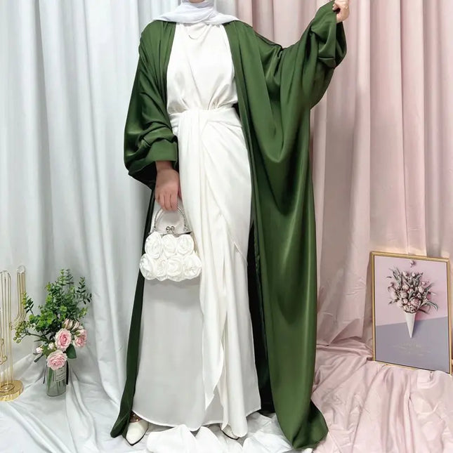 Abaya Ramadan Open Abaya Kimono Femme Muslim Satin Hijab Dress Abayas for Women Dubai Kaftan Robe Islam Elegant Modest Clothes