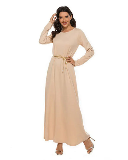 Women's Muslim Basic Liturgy  Abaya Long Sleeve Inner Cloth Round Neck Ladies Dress Middle Eastern Dubai Turkey Solid Daily Robe