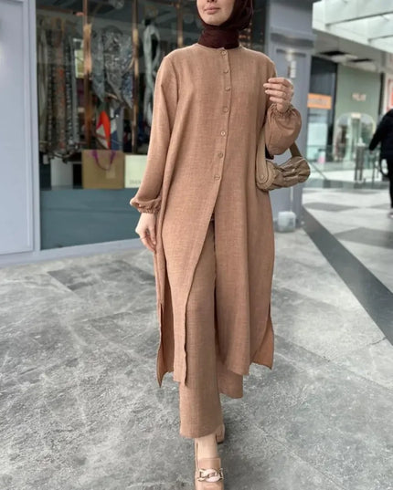 Two Piece Set Casual Muslim Set for Women  Caftan Muslim Dress Plus-size Autumn Loose Temperament Commuter Long 2-piece Set