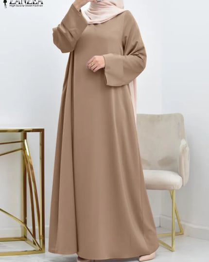 Dress Fashion Abaya Hijab Sundress Women Muslim Dress Autumn Solid Party Vestidos Dubai Turkey Jilbab Islamic Clothing Kaftan