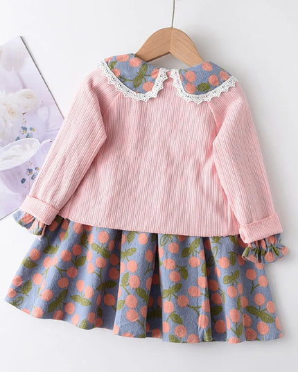 Babies Outfits Bear Leader Girls Flowers Party Dress 2023 New Autumn Children Casual Costumes Kids Floral Vestidos Retro Todderl Baby Outfits