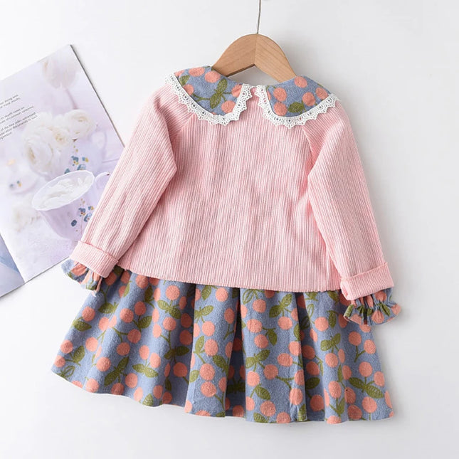 Babies Outfits Bear Leader Girls Flowers Party Dress 2023 New Autumn Children Casual Costumes Kids Floral Vestidos Retro Todderl Baby Outfits