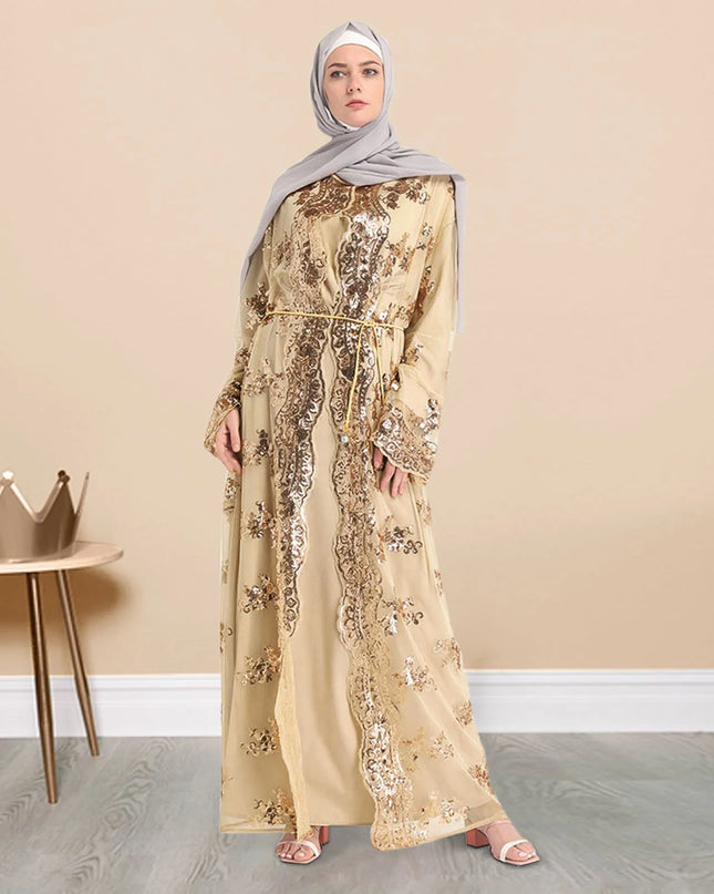 Dresses Floral Sequin Abaya Kimono Cardigan Hijab Muslim Dress Turkish Islamic Clothing Abayas For Women Dubai Kaftan Robe Islam Caftan