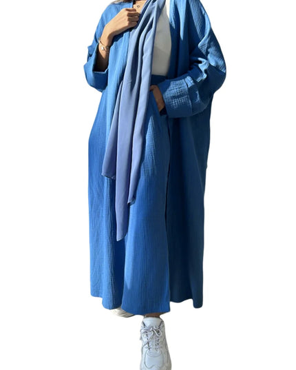 2 Piece Sets Open Abayas Kimono Muslim Women Cardigan Maxi Dress Islamic Clothing Dubai Saudi Robe Casual Kaftan Ramadan Eid