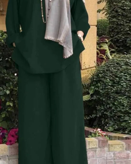 2 Piece Sets Loose Islamic Clothing Turkey Abaya Sets ZANZEA Vintage Muslim Matching Sets Women Long Sleeve Blouse Wide Leg Pants Suits