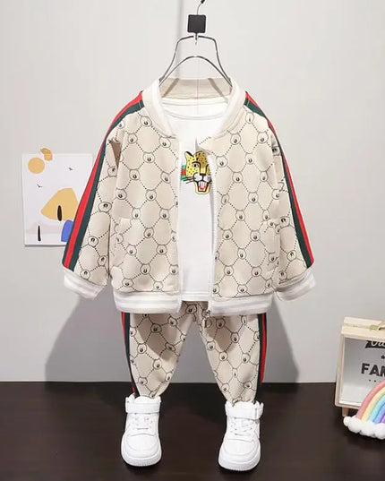 Babies Outfits Spring baby clothes for boys Children printed bear zipper jacket+cartoon shirts+pants 3pcs infant outfits Toddler Kids Tracksuit