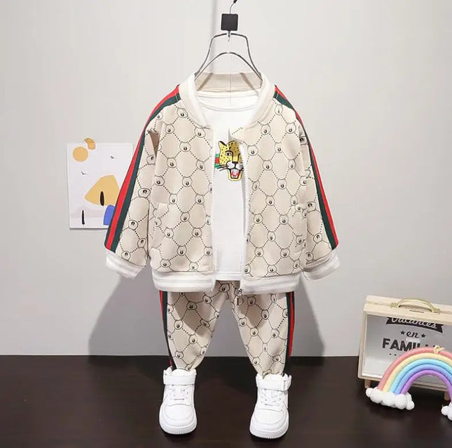 Babies Outfits Spring baby clothes for boys Children printed bear zipper jacket+cartoon shirts+pants 3pcs infant outfits Toddler Kids Tracksuit