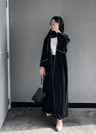 Abaya Cardigan Abayas Double  Layers Kaftan Islamic Muslim Dubai 2024 Overlock Stitching Turkey Open Abaya Set 3 Piece