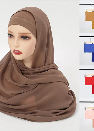 Hijab Chiffon Muslim Women Hijab Sets Matching Color Muslim Scarf For Women Shawl Scarves Inner Hijab Caps Islamic Caps Underscarf NEW