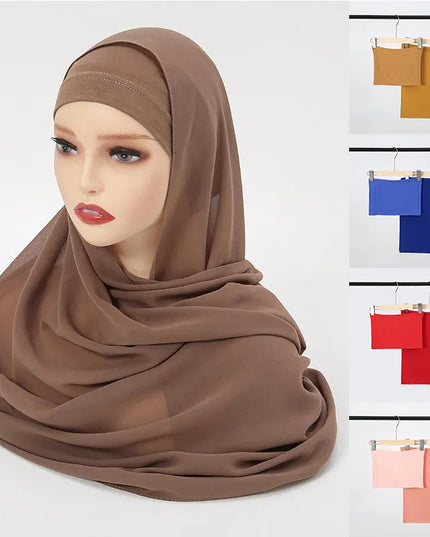 Hijab Chiffon Muslim Women Hijab Sets Matching Color Muslim Scarf For Women Shawl Scarves Inner Hijab Caps Islamic Caps Underscarf NEW