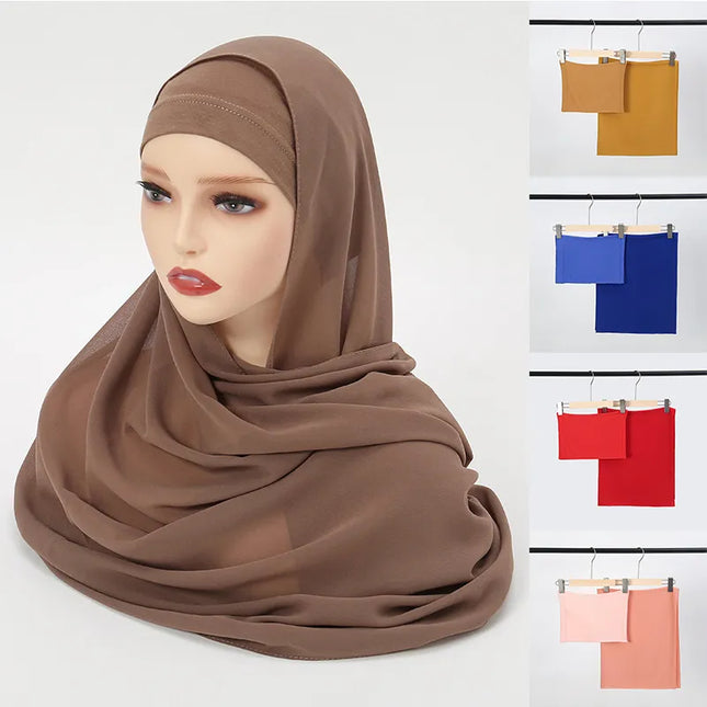 Hijab Chiffon Muslim Women Hijab Sets Matching Color Muslim Scarf For Women Shawl Scarves Inner Hijab Caps Islamic Caps Underscarf NEW