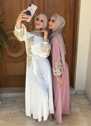 Abaya Embroidered Muslim Long Dress Women Pearls Kaftan Abayas Robe Femme Musulmane Dubai Hijab Vestido Islamic Clothing Abayat