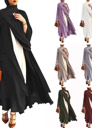Abayas Luxury Double Layer Abayas For Woman Soft Black Chiffon Kaftan Dubai Abaya Cardigan Dresses Muslim Women Clothing