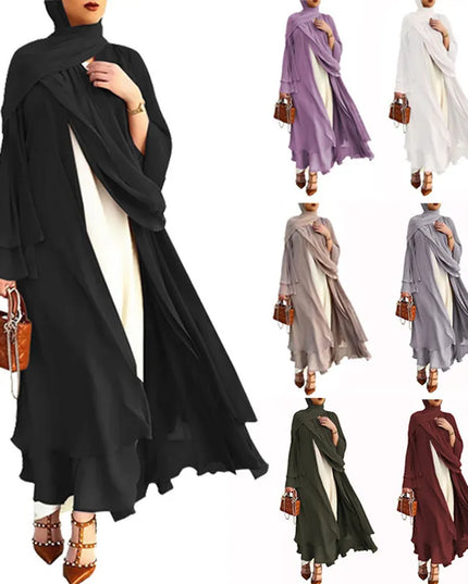 Abayas Luxury Double Layer Abayas For Woman Soft Black Chiffon Kaftan Dubai Abaya Cardigan Dresses Muslim Women Clothing