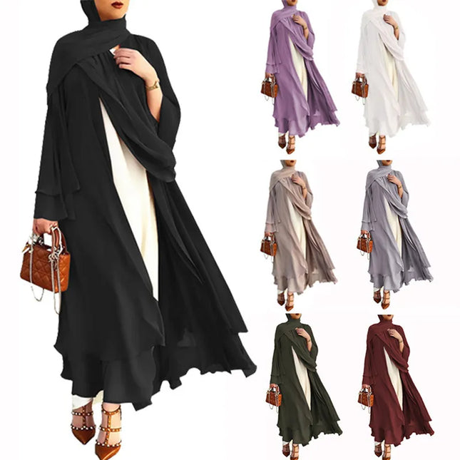 Abayas Luxury Double Layer Abayas For Woman Soft Black Chiffon Kaftan Dubai Abaya Cardigan Dresses Muslim Women Clothing