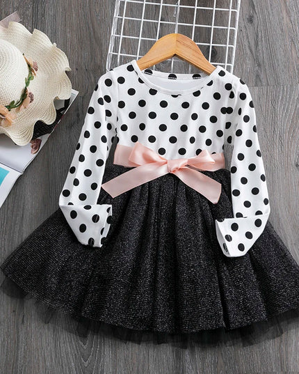 Babies outfit Long Sleeve Dress For Girl Polka Dot Bow Kid Clothes 2 3 4 5 6 Year Baby Tutu Birthday Outfit Party Wear Summer Dress Cloth