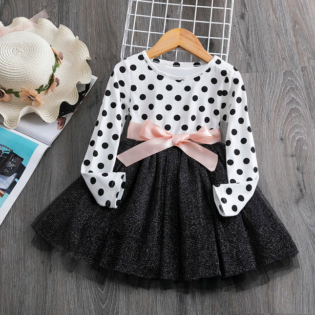 Babies outfit Long Sleeve Dress For Girl Polka Dot Bow Kid Clothes 2 3 4 5 6 Year Baby Tutu Birthday Outfit Party Wear Summer Dress Cloth