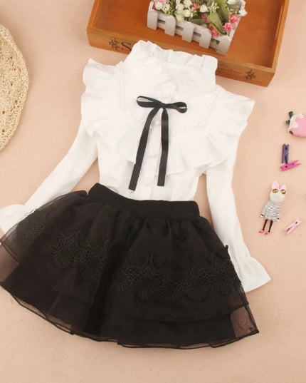 Kids Outfits Spring Fall Cotton Ruffles Blouses for Children Teenage School Girls Bow Pure White Shirts Toddler Long Sleeve Tops Baby Clothes