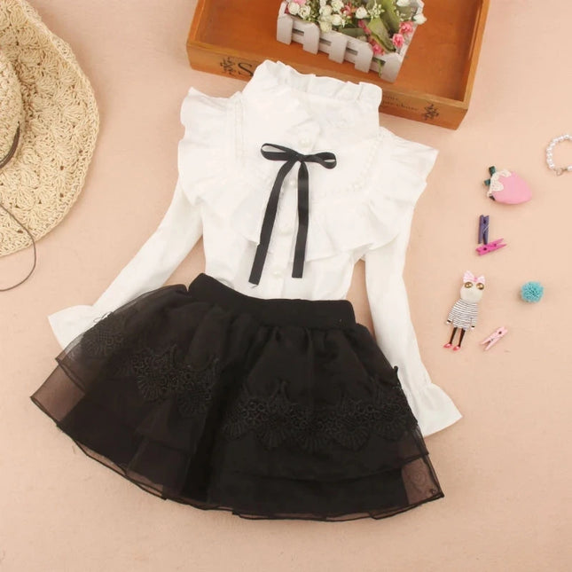 Kids Outfits Spring Fall Cotton Ruffles Blouses for Children Teenage School Girls Bow Pure White Shirts Toddler Long Sleeve Tops Baby Clothes