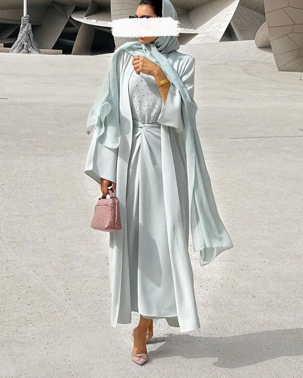 Dress New Spring Muslim Dress Abaya Sets Women 3 Piece Nida Beading A-line Maxi Kimono Jubah Robe Abayas Vestidos Islamic Clothing