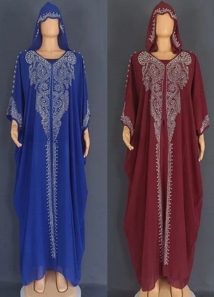Dress Eid Muslim Dress for Women Hooded Abaya 2 Piece Set Diamond Jalabiya Morocco Party Dresses Dubai Abayas Kaftan Vestido Long Robe
