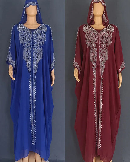 Dress Eid Muslim Dress for Women Hooded Abaya 2 Piece Set Diamond Jalabiya Morocco Party Dresses Dubai Abayas Kaftan Vestido Long Robe