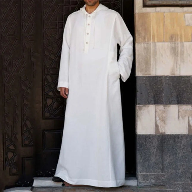 Jubbas Muslim Robes Men Clothing Kaftan Hooded Long Jubba Thobe Arab Turkish Abaya Islam Habit Musulman Homme Solid Color Ramadan Dress