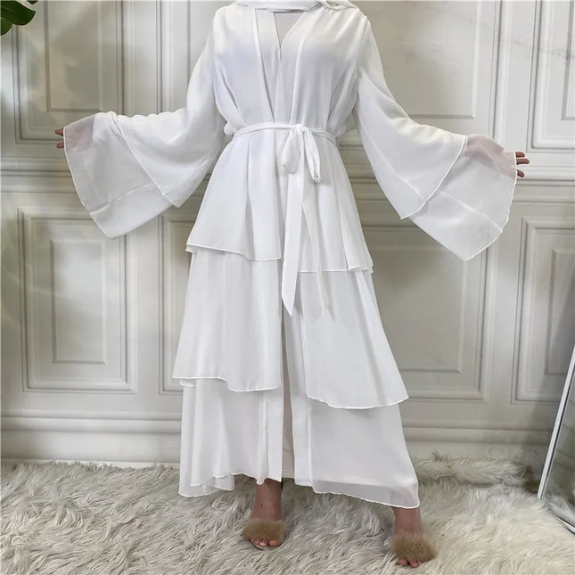 Abaya Chiffon Open Abaya Layered Women Kaftan Dubai Luxury Turkey Muslim Dress Islam Robe African Kimono Femme Clothing Caftan Fashion