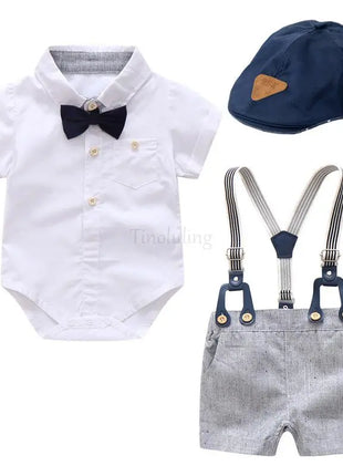 Babies Outfits 3m 6m 9m 12m 18m 24m newborn clothes 100 cotton shirts rompers+shorts+bow tie+caps 4pcs/set boys clothes infant baby outfits