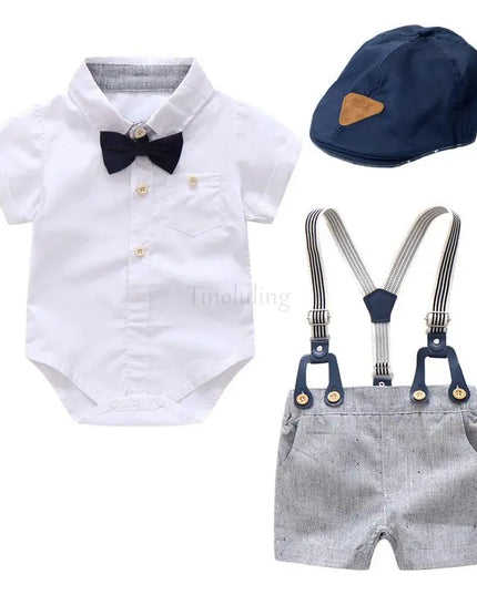 Babies Outfits 3m 6m 9m 12m 18m 24m newborn clothes 100 cotton shirts rompers+shorts+bow tie+caps 4pcs/set boys clothes infant baby outfits