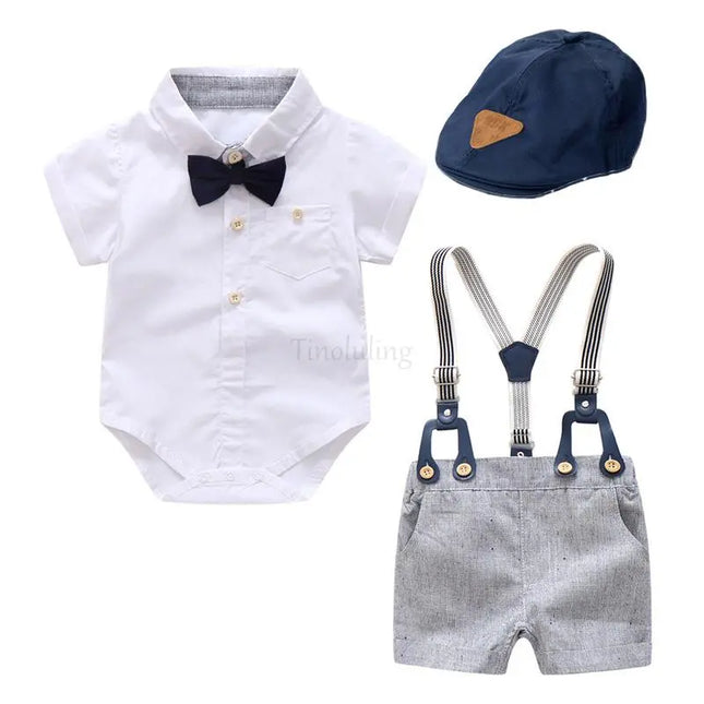 Babies Outfits 3m 6m 9m 12m 18m 24m newborn clothes 100 cotton shirts rompers+shorts+bow tie+caps 4pcs/set boys clothes infant baby outfits