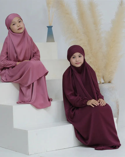 Kids Outfits Prayer Garment Muslim Girls Long Khimar Hijab Turkey Abaya Islamic Skirt Set Full Cover Robe Ramadan