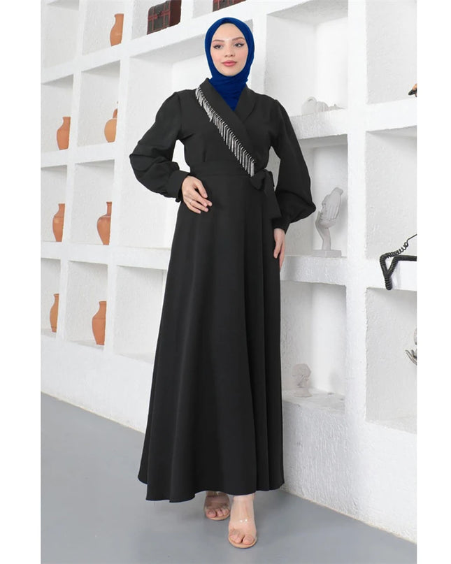 Dress Elegant Women Muslim Abaya Tassel Diamond Long Maxi Dresses Turkey Arab Islamic Kaftan Robe Evening Jalabiya Eid Party Vestidos