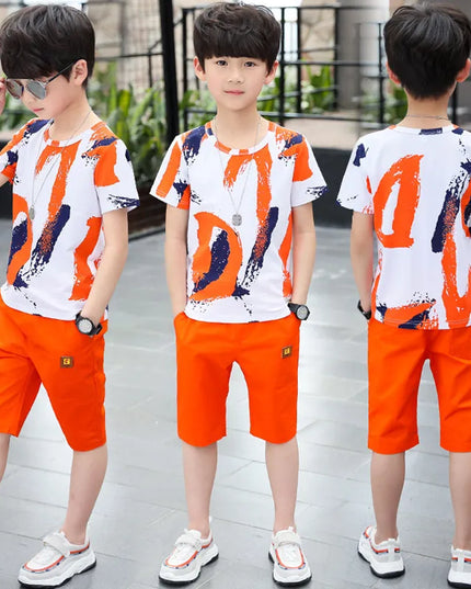 Kids outfits Boys Kids 2023 New summer outfits Cotton Teenage Boys Clothing casual Suit Children Short Sleeve Shirt Shorts Set 4 6 8 12 Years