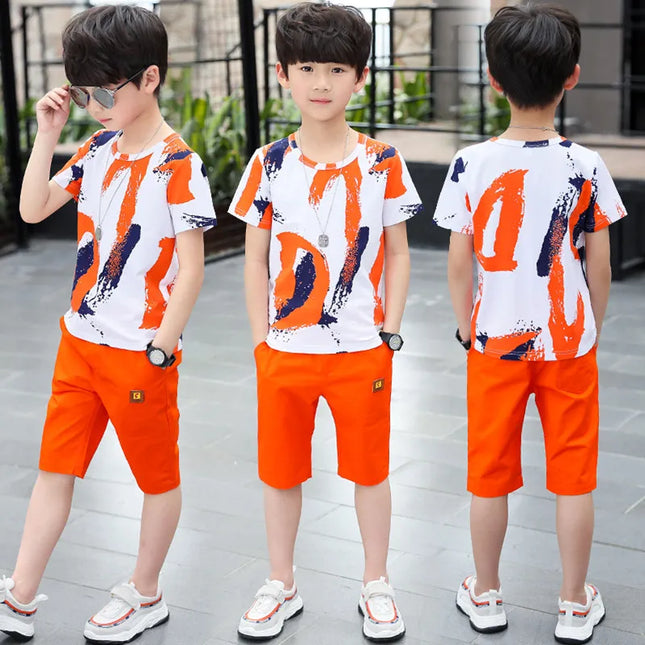 Kids outfits Boys Kids 2023 New summer outfits Cotton Teenage Boys Clothing casual Suit Children Short Sleeve Shirt Shorts Set 4 6 8 12 Years