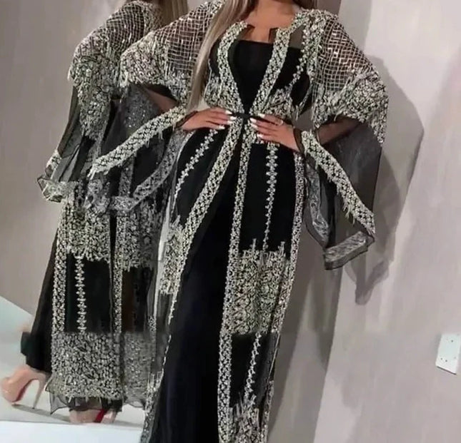 Dress Luxury Kimono Kaftan Robe Dress Abaya Caftan Marocain Dubai Islam Hijab Muslim Qatar Oman Turkey Clothing 2 Pices