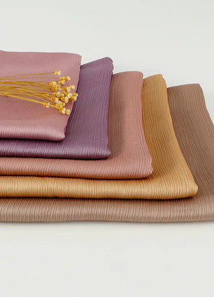 Hijab Pleated Crinkle Crepe Satin Chiffon Scarf Hijabs Luxury Women's Head Wraps Plain Shawl High Quality Long Foulard Scarves Echarpe