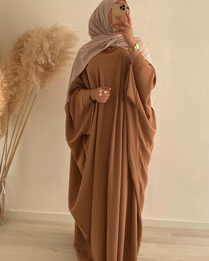 Jilbab-Prayer Dress Batwing Sleeves Islamic Abaya Dubai Turkish Muslim Jilbabs Ramadan Eid Hijabi Outfit Jilbeb Solid Color (No Scarf)