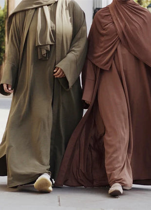 Abaya Set Muslim Hijab Dress Plain Eid Dubai Open Abayas for Women Turkey Inner Dresses African Islam Modest Outfits