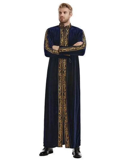 Jubbas Middle East Muslim Gold Velvet Embroidery Men's Robe Arabian Islamic Prayer Dress National Costume Noble Luxury Long-sleeved Top